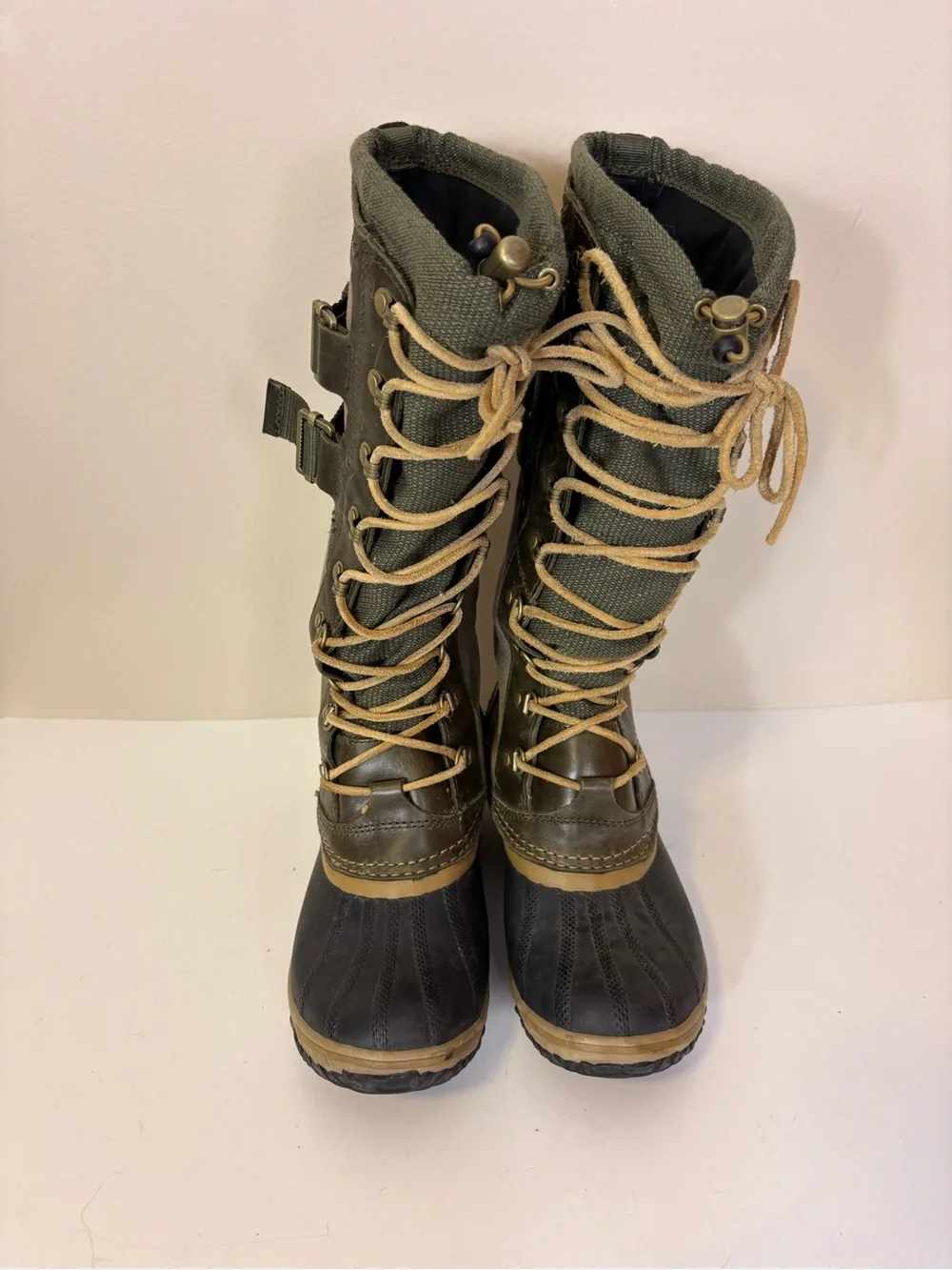 Sorel Green Suede & Leather Tall Lace-Up Waterproof Winter Boots Women’s 8